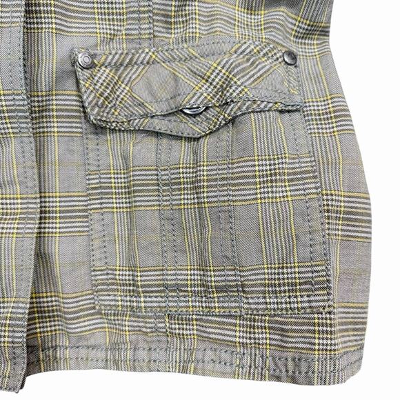 Street One Womens Plaid Military Jacket Sz L Olive Green Yellow Utility Unlined - Picture 12 of 12